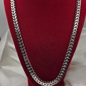 18k White Gold Over Sterling Silver Franco Chain Necklace With Moissanite Clasp